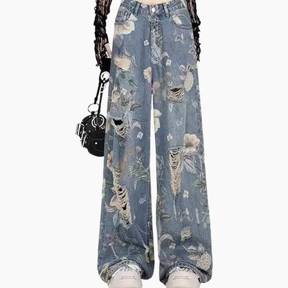 🔥2025 New Arrival🔥   Women's Loose Ripped Wide-Leg Denim Jeans