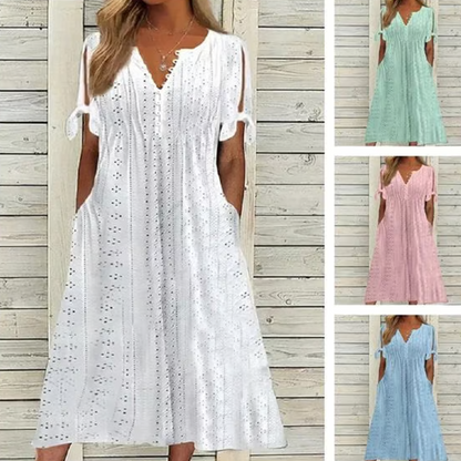 ⏰Last Day Sale 49% Off💃Women's Elegant V-Neck Hollow-Out Solid Dress