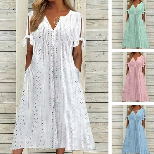 ⏰Last Day Sale 49% Off💃Women's Elegant V-Neck Hollow-Out Solid Dress