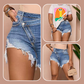 High-Waisted Diagonal-Button Design Raw Edge Ripped Denim Shorts