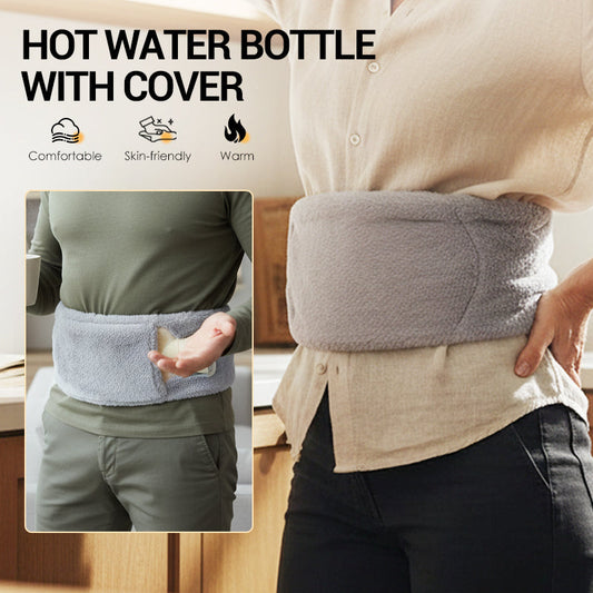 🎁 Festive Warmth! ✨ Faux Rabbit Fur Hot Water Bottle with Cover